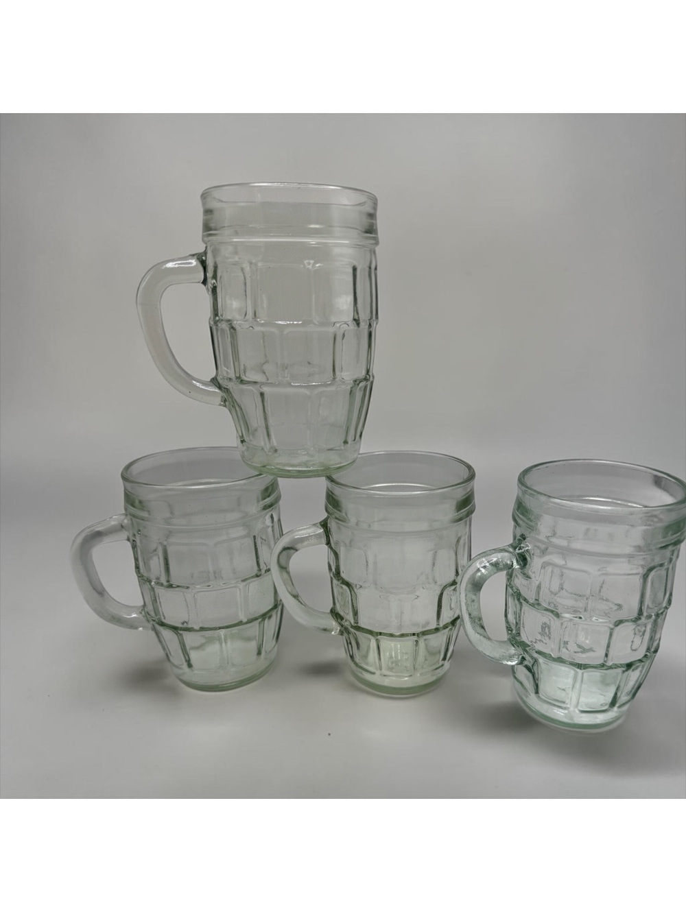Vintage Anchor Hocking Green Tint Barrel Glass Mugs Set of 4 1970s 8 oz